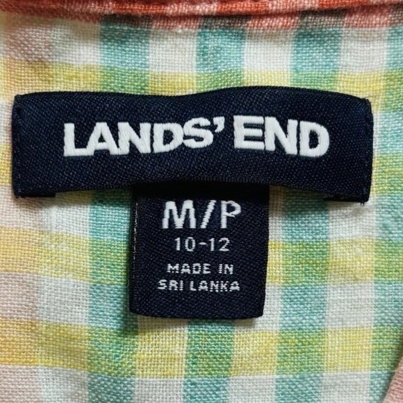 Lands End Women’s Petite M Pastel Patchwork Gingham Plaid Linen Rainbow Top - Picture 3 of 11